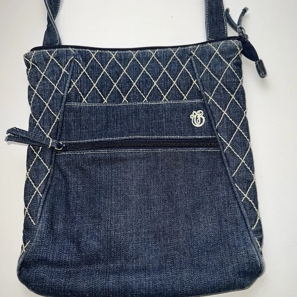 Vera Bradley Denim Hipster Crossbody Purse Olivia Blue White Quilting Denim